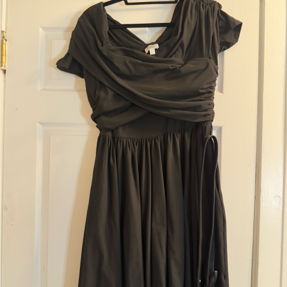 Unique Vintage Black Gown with Flutter Sleeves and Cowl Neck for Wedding Guest